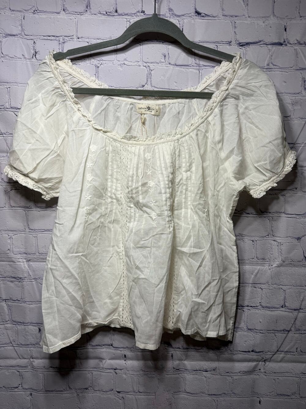 Nautral Life Sweet Nothings Embroidered Cotton Top Sz L NWT Cottagecore